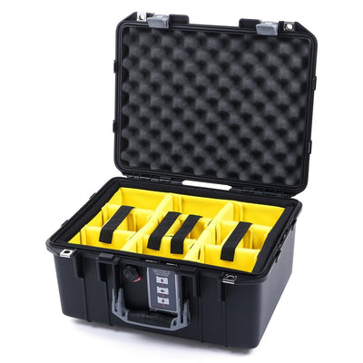 Pelican 1507 Air Case, Black with Silver Handle & Latches Yellow Padded Microfiber Dividers with Convolute Lid Foam ColorCase 015070-0010-110-180