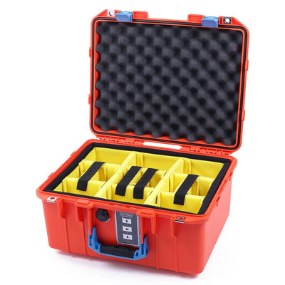 Pelican 1507 Air Case, Orange with Blue Handle & Latches Yellow Padded Microfiber Dividers with Convolute Lid Foam ColorCase 015070-0010-150-120