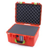 Pelican 1507 Air Case, Orange with Lime Green Handle & Latches Pick & Pluck Foam with Convolute Lid Foam ColorCase 015070-0001-150-300