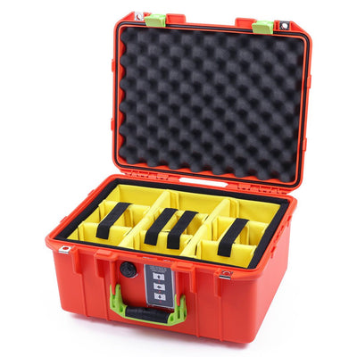 Pelican 1507 Air Case, Orange with Lime Green Handle & Latches Yellow Padded Microfiber Dividers with Convolute Lid Foam ColorCase 015070-0010-150-300