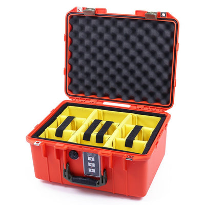 Pelican 1507 Air Case, Orange with OD Green Handle & Latches Yellow Padded Microfiber Dividers with Convolute Lid Foam ColorCase 015070-0010-150-130