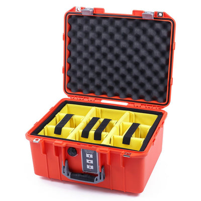 Pelican 1507 Air Case, Orange with Silver Handle & Latches Yellow Padded Microfiber Dividers with Convolute Lid Foam ColorCase 015070-0010-150-180