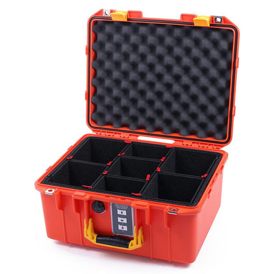 Pelican 1507 Air Case, Orange with Yellow Handle & Latches TrekPak Divider System with Convolute Lid Foam ColorCase 015070-0020-150-240