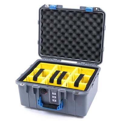 Pelican 1507 Air Case, Silver with Blue Handle & Latches Yellow Padded Microfiber Dividers with Convolute Lid Foam ColorCase 015070-0010-180-120