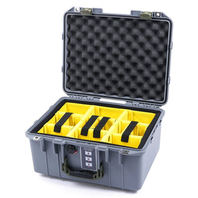 Pelican 1507 Air Case, Silver with OD Green Handle & Latches Yellow Padded Microfiber Dividers with Convolute Lid Foam ColorCase 015070-0010-180-130