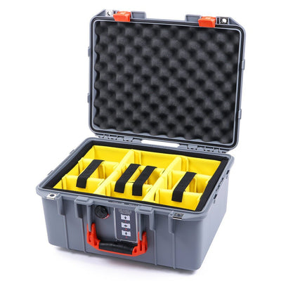 Pelican 1507 Air Case, Silver with Orange Handle & Latches Yellow Padded Microfiber Dividers with Convolute Lid Foam ColorCase 015070-0010-180-150