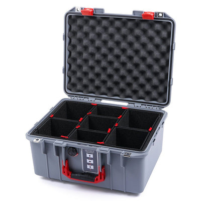 Pelican 1507 Air Case, Silver with Red Handle & Latches TrekPak Divider System with Convolute Lid Foam ColorCase 015070-0020-180-320