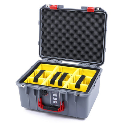 Pelican 1507 Air Case, Silver with Red Handle & Latches Yellow Padded Microfiber Dividers with Convolute Lid Foam ColorCase 015070-0010-180-320