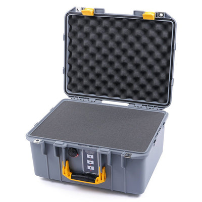 Pelican 1507 Air Case, Silver with Yellow Handle & Latches Pick & Pluck Foam with Convolute Lid Foam ColorCase 015070-0001-180-240