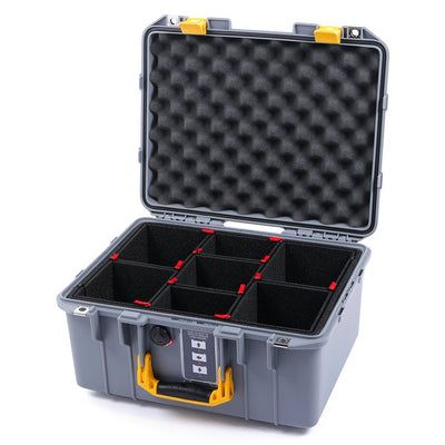 Pelican 1507 Air Case, Silver with Yellow Handle & Latches TrekPak Divider System with Convolute Lid Foam ColorCase 015070-0020-180-240