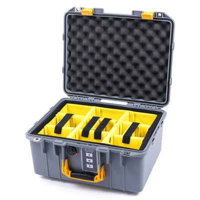 Pelican 1507 Air Case, Silver with Yellow Handle & Latches Yellow Padded Microfiber Dividers with Convolute Lid Foam ColorCase 015070-0010-180-240