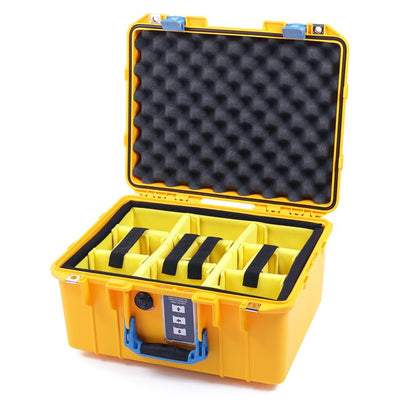 Pelican 1507 Air Case, Yellow with Blue Handle & Latches Yellow Padded Microfiber Dividers with Convolute Lid Foam ColorCase 015070-0010-240-120