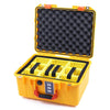 Pelican 1507 Air Case, Yellow with Orange Handle & Latches Yellow Padded Microfiber Dividers with Convolute Lid Foam ColorCase 015070-0010-240-150