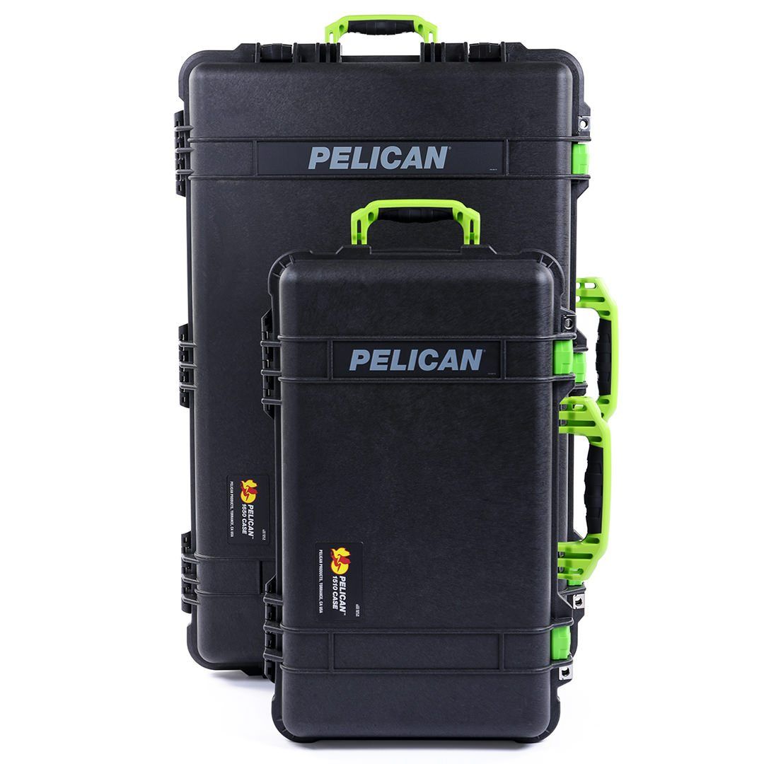 Pelican 1510 &amp; 1650 Case Bundle, Black with Lime Green Handles &amp; Latches ColorCase 