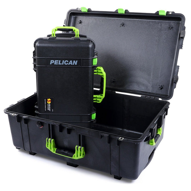 Pelican 1510 & 1650 Case Bundle, Black with Lime Green Handles & Latches ColorCase 