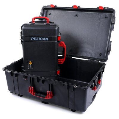 Pelican 1510 & 1650 Case Bundle, Black with Red Handles & Latches ColorCase