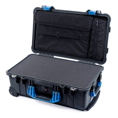 Pelican 1510 Case, Black with Blue Handles & Latches Pick & Pluck Foam with Computer Pouch ColorCase 015100-0201-110-120