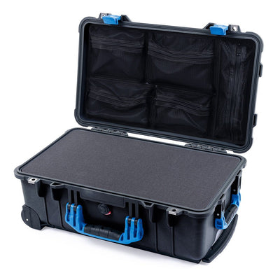 Pelican 1510 Case, Black with Blue Handles & Latches Pick & Pluck Foam with Mesh Lid Organizer ColorCase 015100-0101-110-120