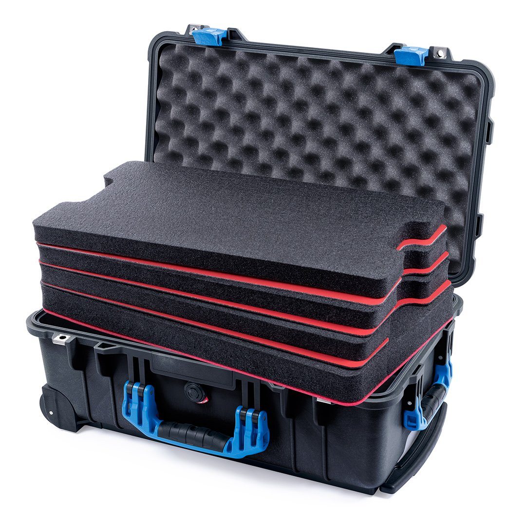 Pelican 1510 Case, Black with Blue Handles &amp; Latches Custom Tool Kit (4 Foam Inserts with Convolute Lid Foam) ColorCase 015100-0060-110-120