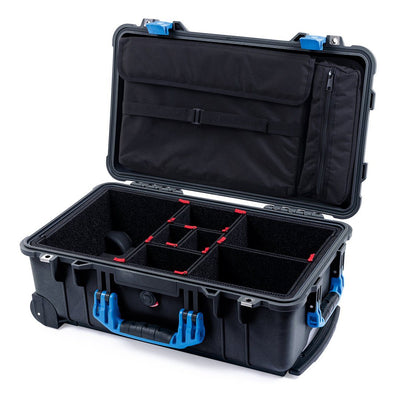 Pelican 1510 Case, Black with Blue Handles & Latches TrekPak Divider System with Computer Pouch ColorCase 015100-0220-110-120