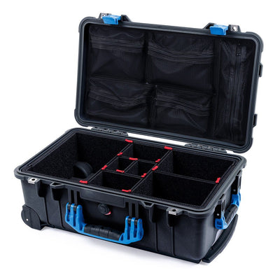 Pelican 1510 Case, Black with Blue Handles & Latches TrekPak Divider System with Mesh Lid Organizer ColorCase 015100-0120-110-120