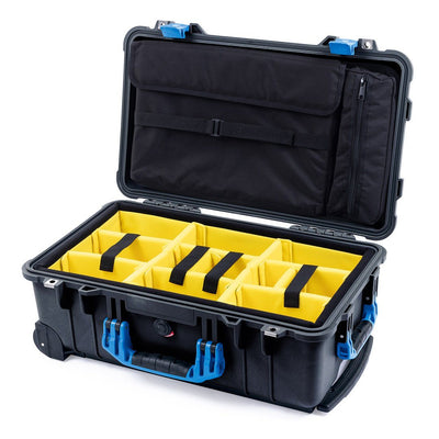 Pelican 1510 Case, Black with Blue Handles & Latches Yellow Padded Microfiber Dividers with Computer Pouch ColorCase 015100-0210-110-120
