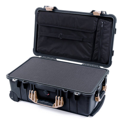 Pelican 1510 Case, Black with Desert Tan Handles & Latches Pick & Pluck Foam with Computer Pouch ColorCase 015100-0201-110-310