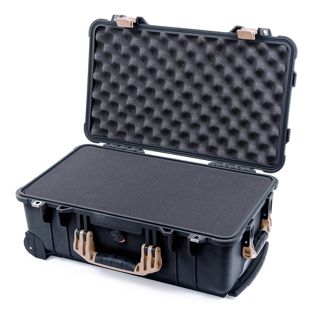 Pelican 1510 Case, Black with Desert Tan Handles &amp; Latches Pick &amp; Pluck Foam with Convolute Lid Foam ColorCase 015100-0001-110-310