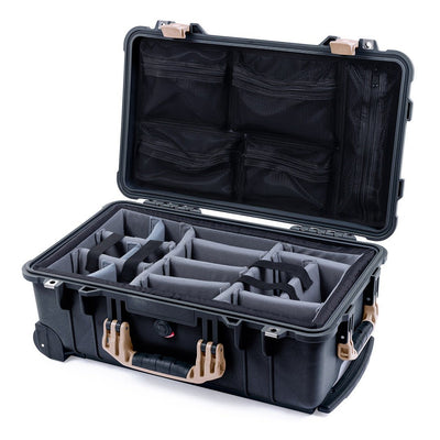 Pelican 1510 Case, Black with Desert Tan Handles & Latches Gray Padded Microfiber Dividers with Mesh Lid Organizer ColorCase 015100-0170-110-310