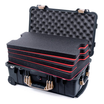 Pelican 1510 Case, Black with Desert Tan Handles & Latches Custom Tool Kit (4 Foam Inserts with Convolute Lid Foam) ColorCase 015100-0060-110-310