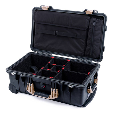 Pelican 1510 Case, Black with Desert Tan Handles & Latches TrekPak Divider System with Computer Pouch ColorCase 015100-0220-110-310