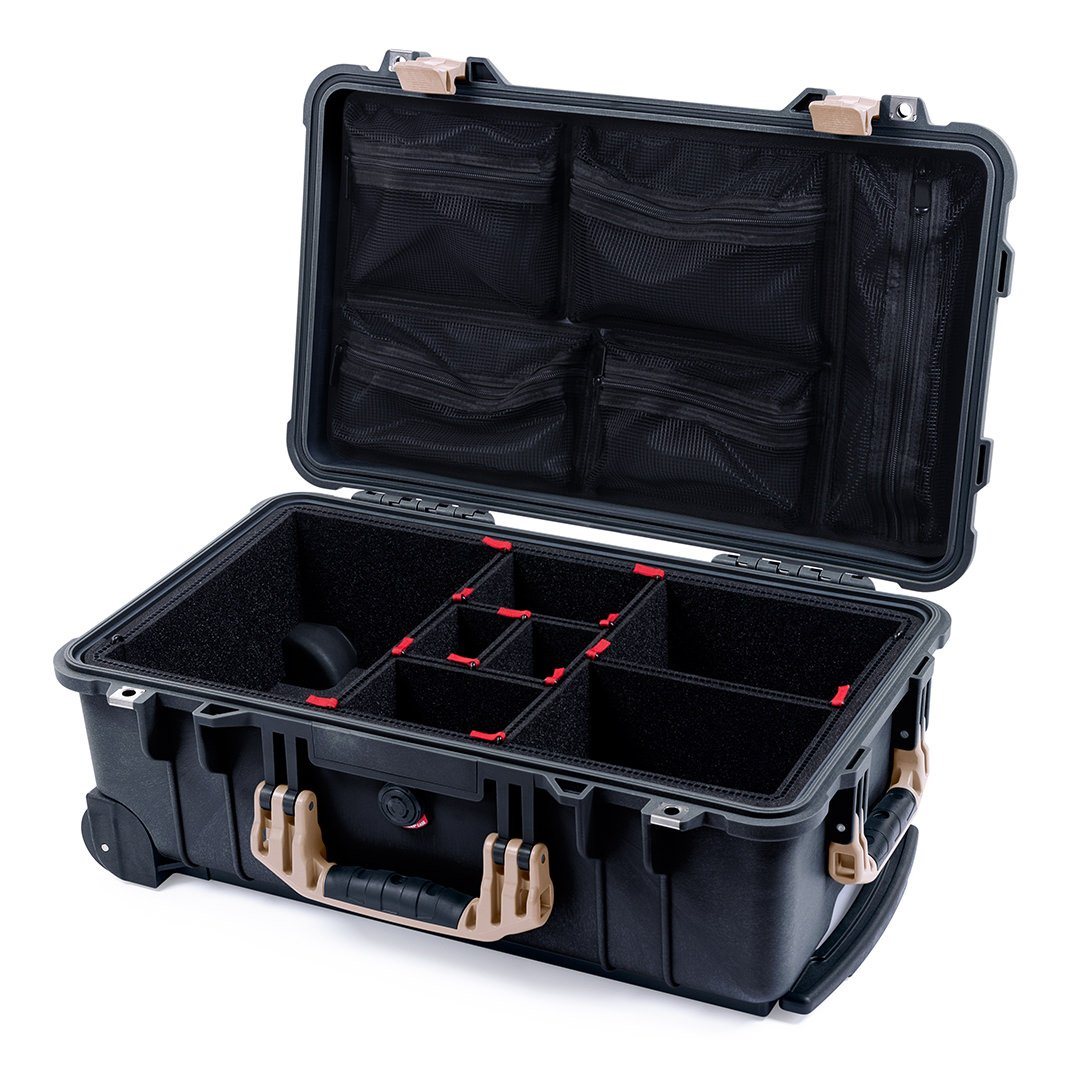 Pelican 1510 Case, Black with Desert Tan Handles &amp; Latches TrekPak Divider System with Mesh Lid Organizer ColorCase 015100-0120-110-310