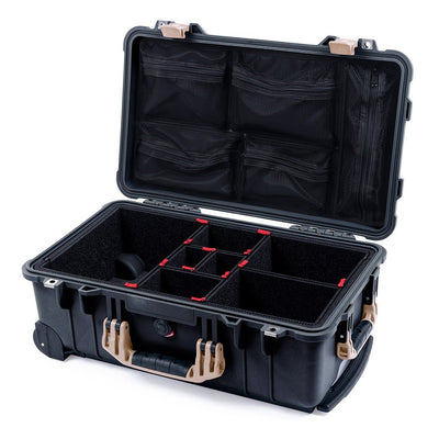 Pelican 1510 Case, Black with Desert Tan Handles & Latches TrekPak Divider System with Mesh Lid Organizer ColorCase 015100-0120-110-310