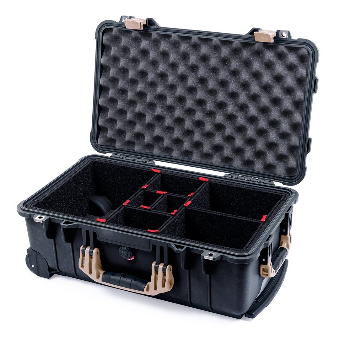Pelican 1510 Case, Black with Desert Tan Handles &amp; Latches TrekPak Divider System with Convolute Lid Foam ColorCase 015100-0020-110-310