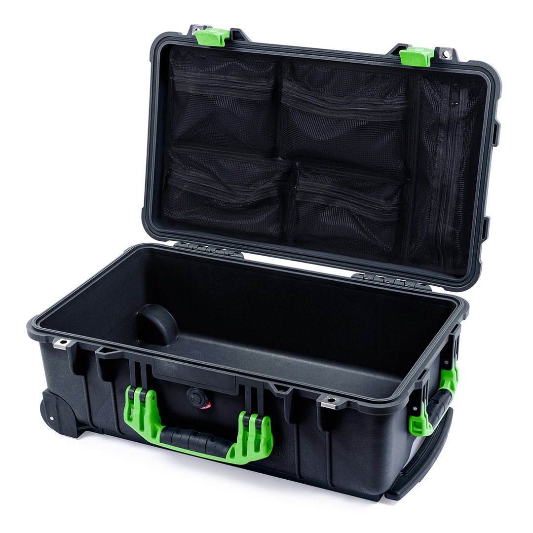 Pelican 1510 Case, Black with Lime Green Handles &amp; Latches Mesh Lid Organizer Only ColorCase 015100-0100-110-300