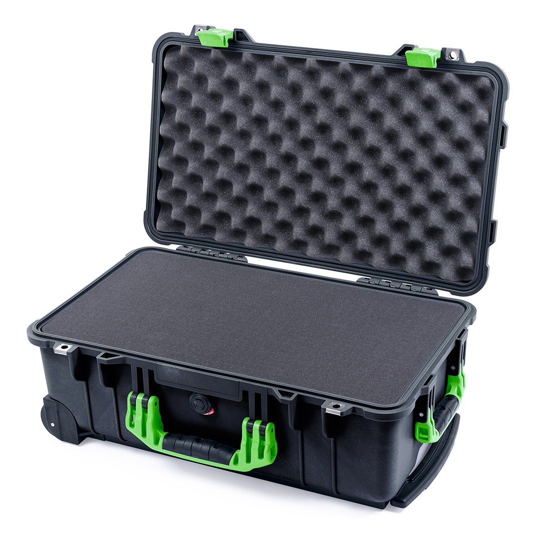 Pelican 1510 Case, Black with Lime Green Handles &amp; Latches Pick &amp; Pluck Foam with Convolute Lid Foam ColorCase 015100-0001-110-300