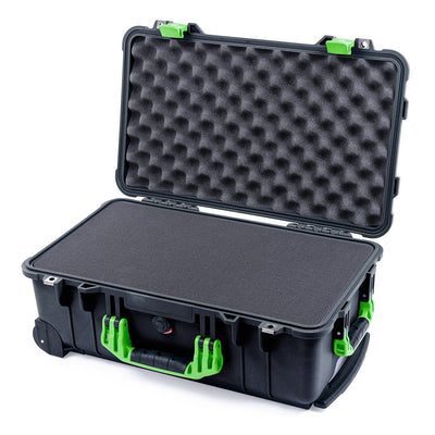 Pelican 1510 Case, Black with Lime Green Handles & Latches Pick & Pluck Foam with Convolute Lid Foam ColorCase 015100-0001-110-300