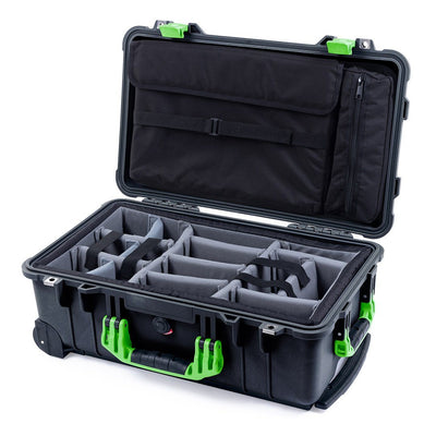 Pelican 1510 Case, Black with Lime Green Handles & Latches Gray Padded Microfiber Dividers with Computer Pouch ColorCase 015100-0270-110-300
