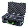 Pelican 1510 Case, Black with Lime Green Handles & Latches Gray Padded Microfiber Dividers with Convolute Lid Foam ColorCase 015100-0070-110-300