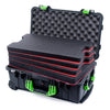 Pelican 1510 Case, Black with Lime Green Handles & Latches Custom Tool Kit (4 Foam Inserts with Convolute Lid Foam) ColorCase 015100-0060-110-300