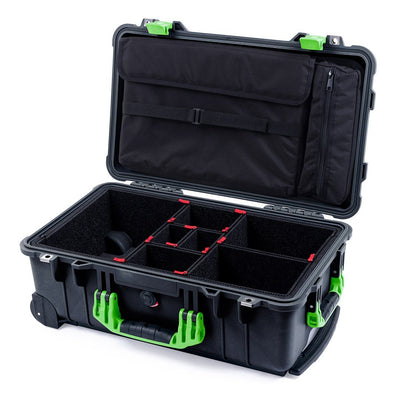 Pelican 1510 Case, Black with Lime Green Handles & Latches TrekPak Divider System with Computer Pouch ColorCase 015100-0220-110-300
