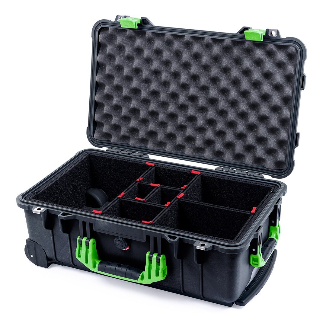 Pelican 1510 Case, Black with Lime Green Handles &amp; Latches TrekPak Divider System with Convolute Lid Foam ColorCase 015100-0020-110-300