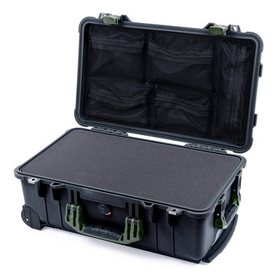 Pelican 1510 Case, Black with OD Green Handles & Latches Pick & Pluck Foam with Mesh Lid Organizer ColorCase 015100-0101-110-130