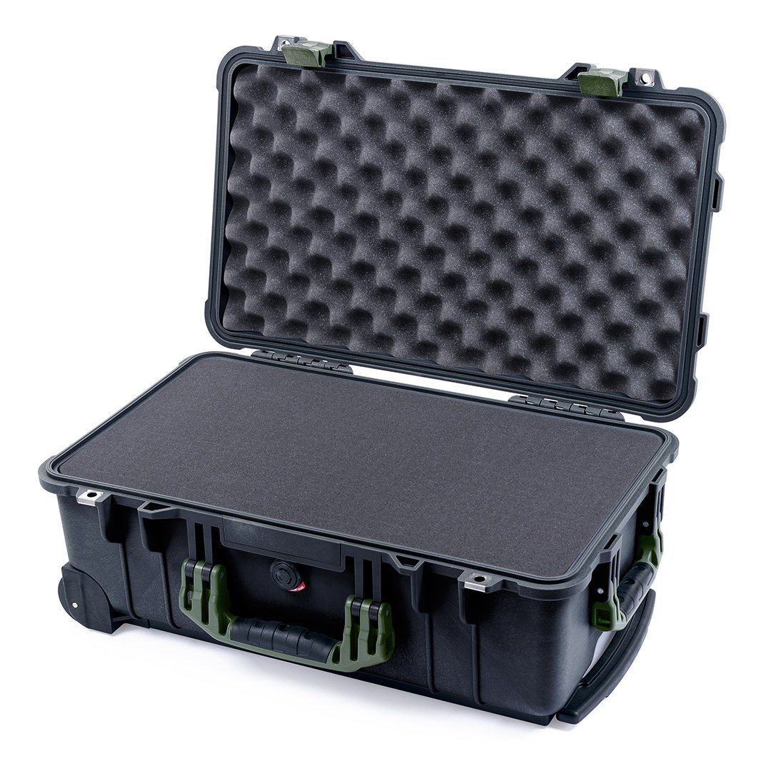 Pelican 1510 Case, Black with OD Green Handles &amp; Latches Pick &amp; Pluck Foam with Convolute Lid Foam ColorCase 015100-0001-110-130