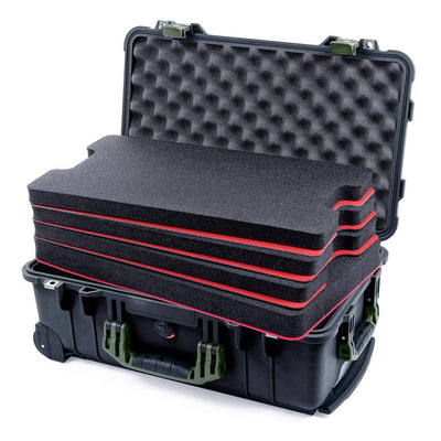 Pelican 1510 Case, Black with OD Green Handles & Latches Custom Tool Kit (4 Foam Inserts with Convolute Lid Foam) ColorCase 015100-0060-110-130