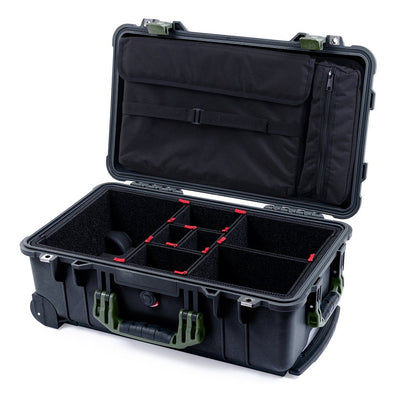 Pelican 1510 Case, Black with OD Green Handles & Latches TrekPak Divider System with Computer Pouch ColorCase 015100-0220-110-130
