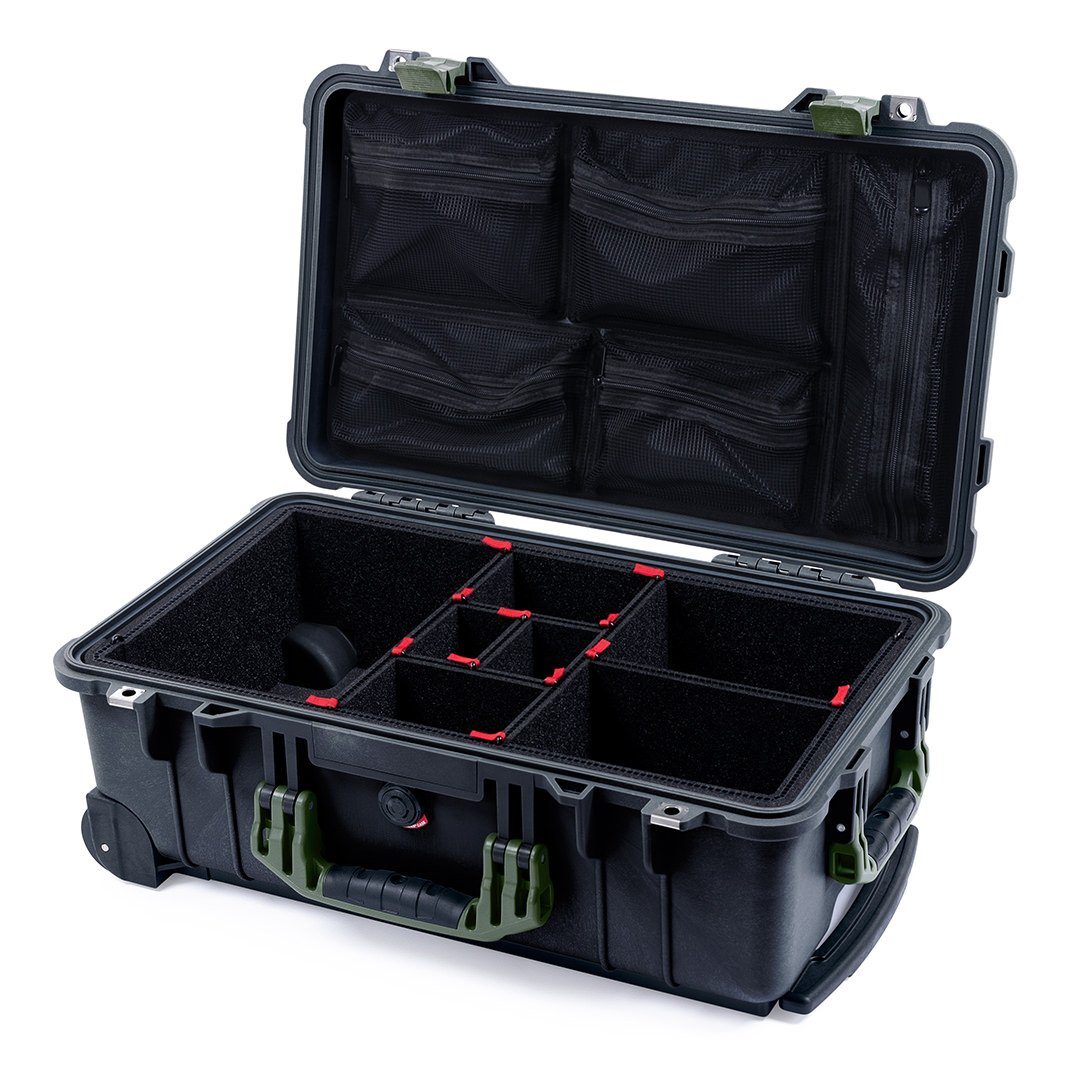 Pelican 1510 Case, Black with OD Green Handles &amp; Latches TrekPak Divider System with Mesh Lid Organizer ColorCase 015100-0120-110-130