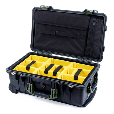 Pelican 1510 Case, Black with OD Green Handles & Latches Yellow Padded Microfiber Dividers with Computer Pouch ColorCase 015100-0210-110-130