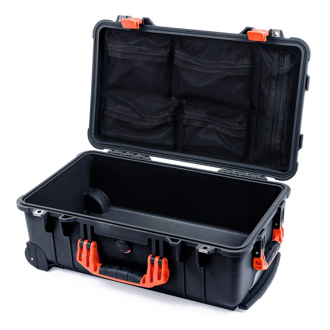 Pelican 1510 Case, Black with Orange Handles &amp; Latches Mesh Lid Organizer Only ColorCase 015100-0100-110-150