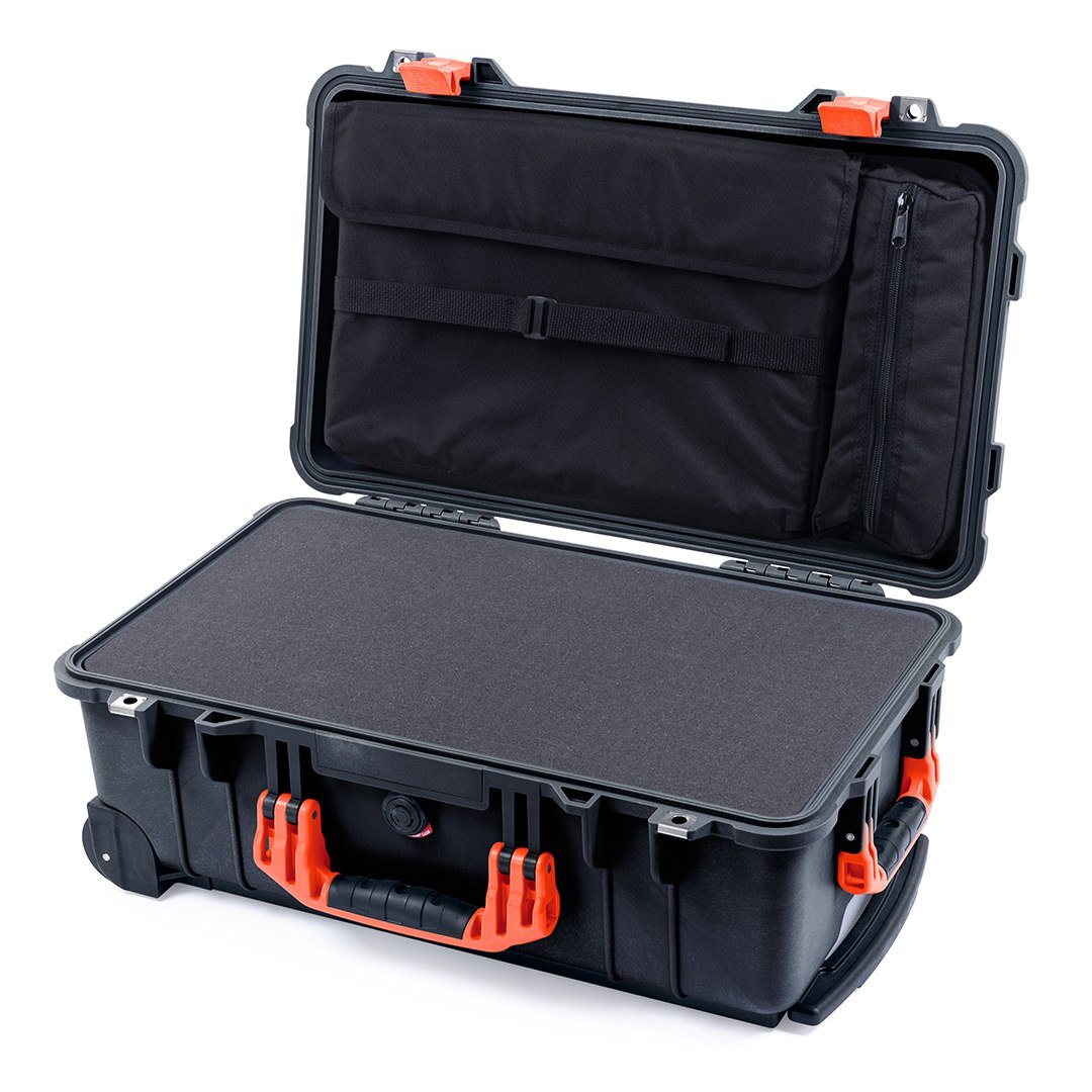 Pelican 1510 Case, Black with Orange Handles &amp; Latches Pick &amp; Pluck Foam with Computer Pouch ColorCase 015100-0201-110-150